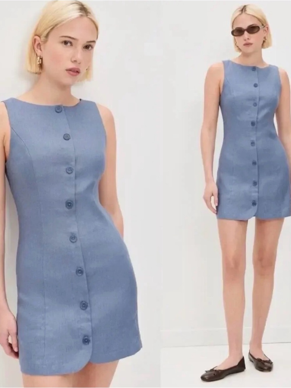 Reformation 100% Linen Button-Front Mini Dress — Size 4 — NWT